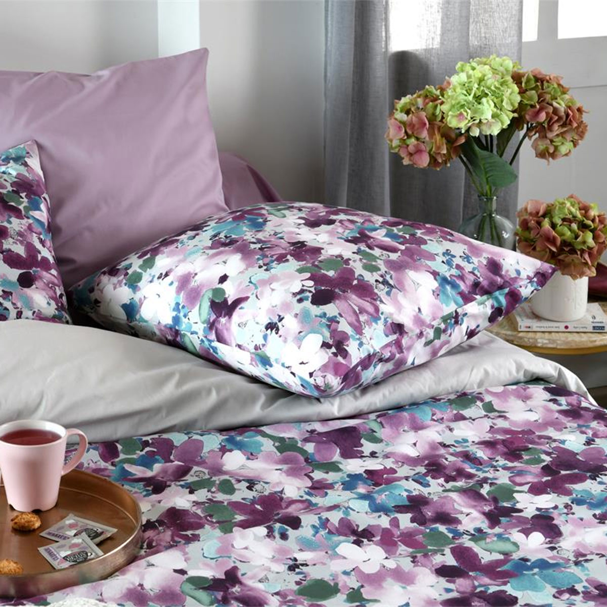 Housse de Couette Pervenche Parme en Coton Percale 240 x 220 cm
