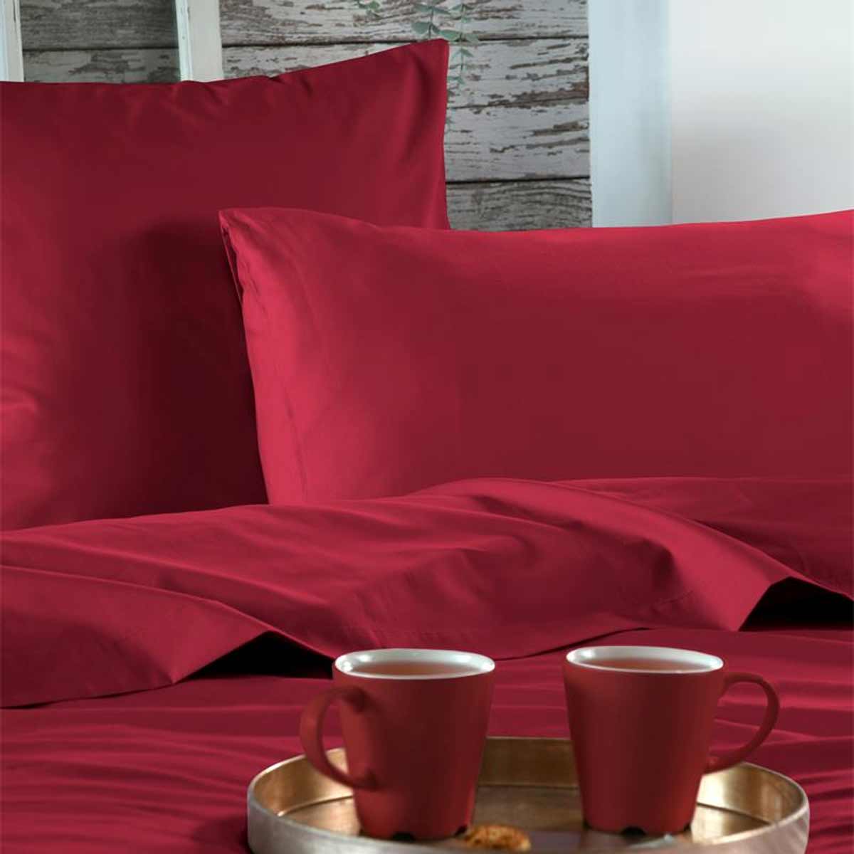 Drap Housse Uni Rouge en Percale de Coton  90 x 190 cm