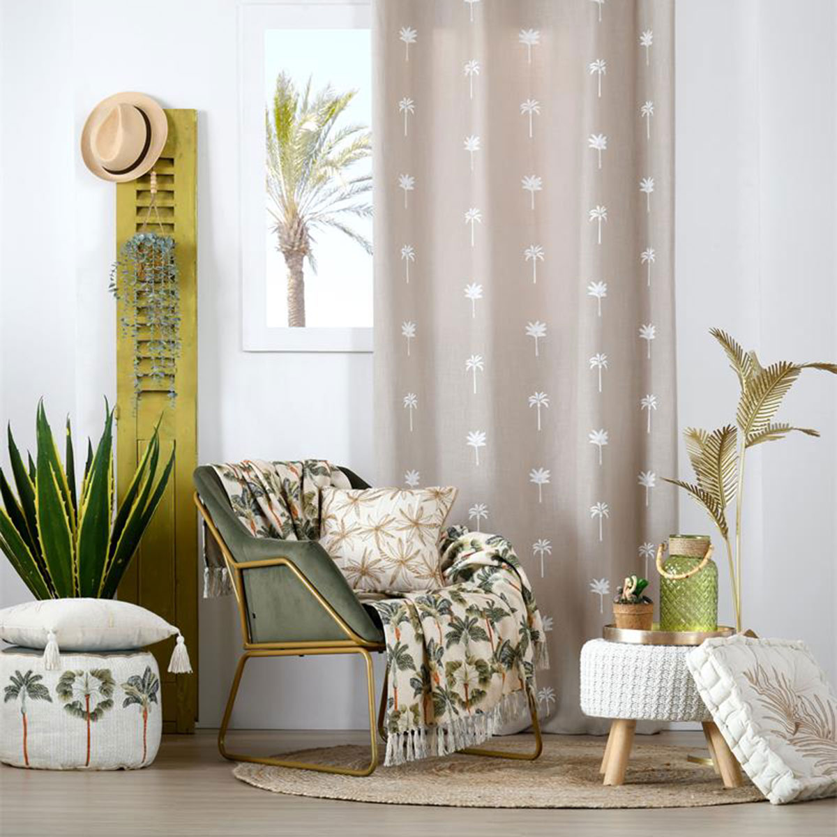 Coussin de Sol Casablanca Naturel Motif Feuille 45 � 45 � 10 cm