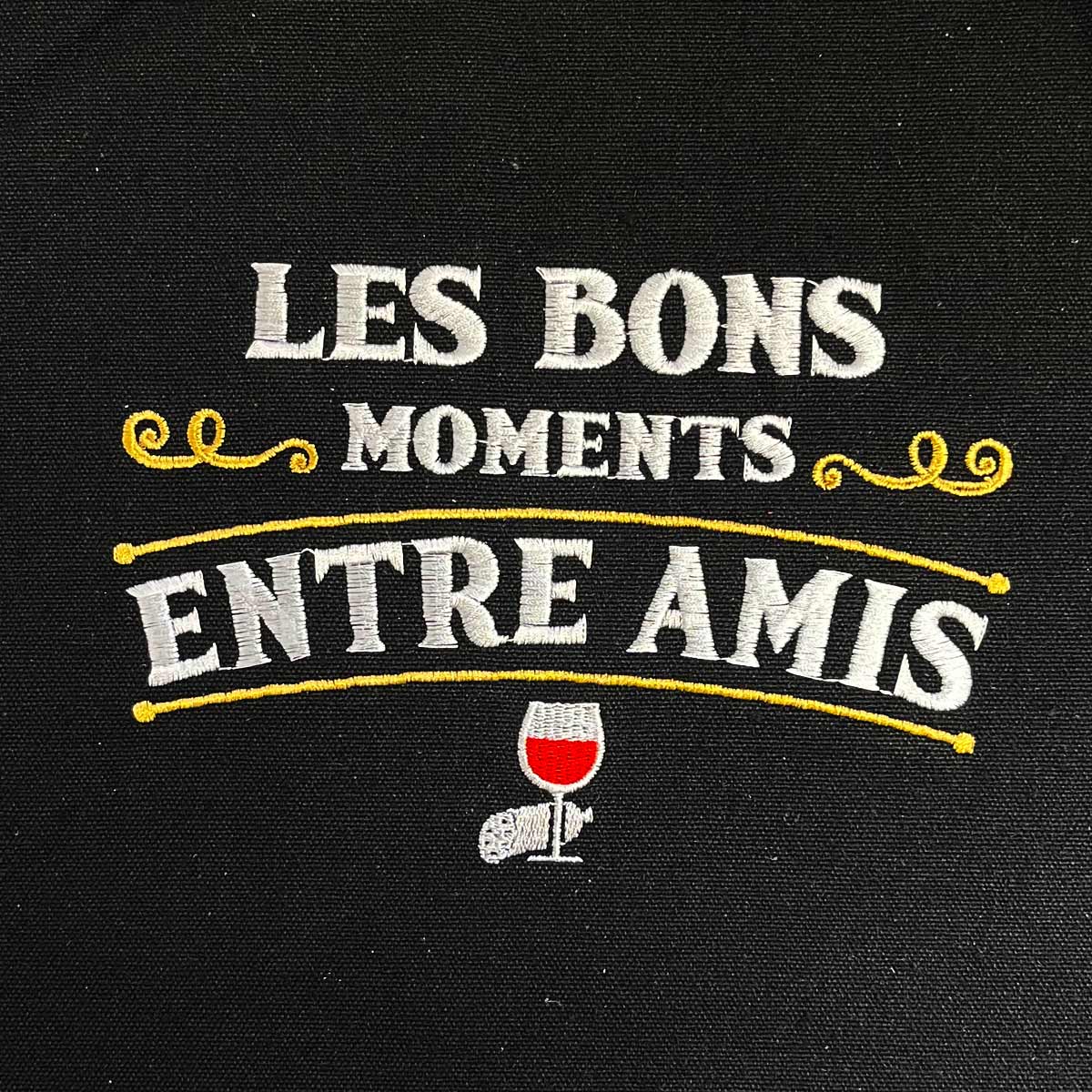Tablier brod adulte en coton - les bons moments entre amis
