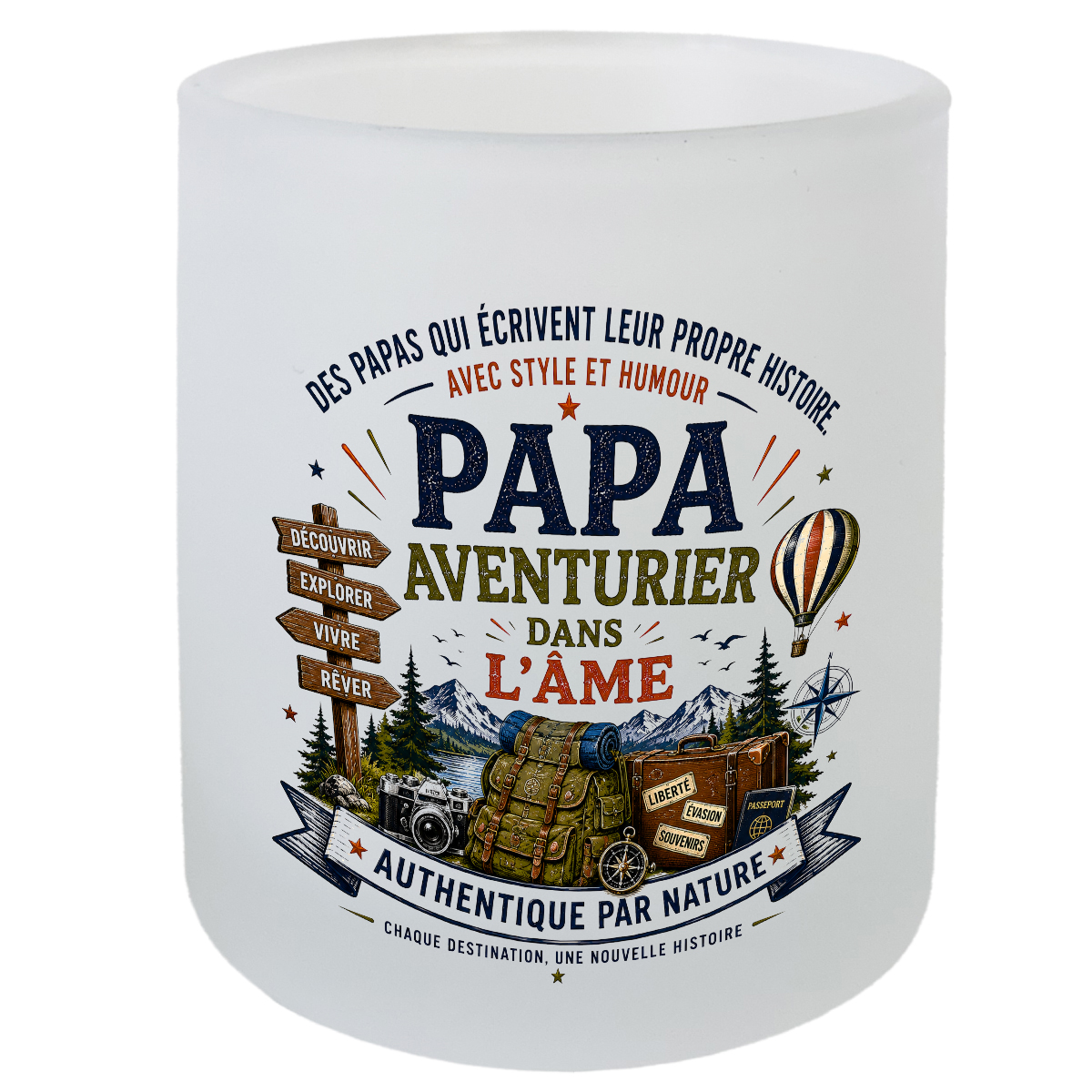 Verre Papa Aventurier dans l��me avec Sous-Verre Assorti