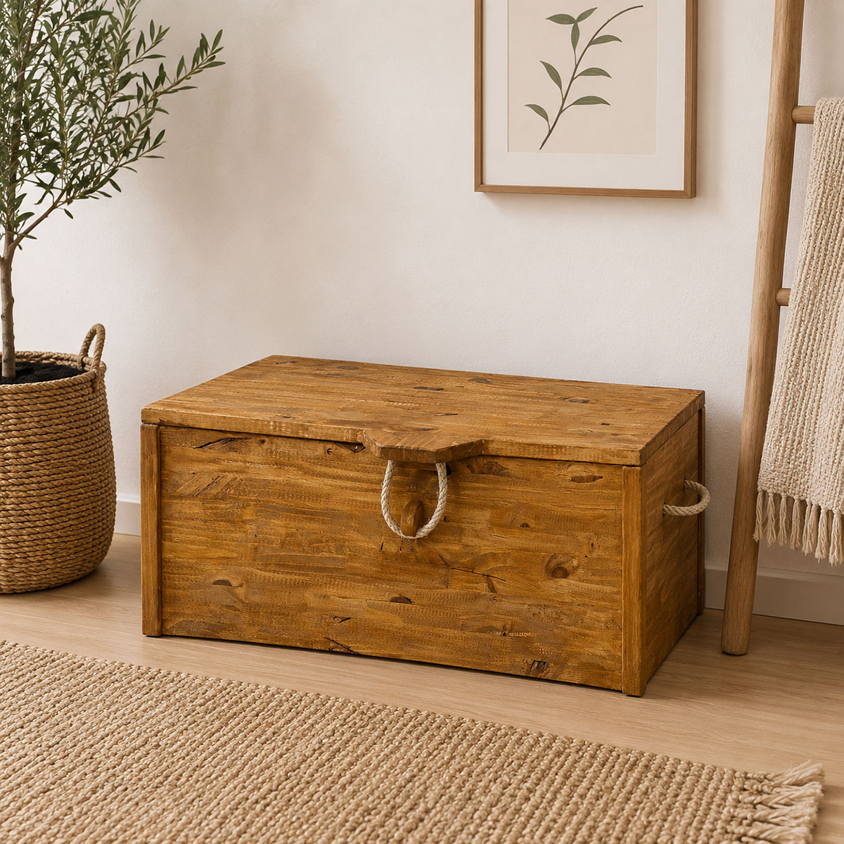 Grand coffre en bois de pin fait main