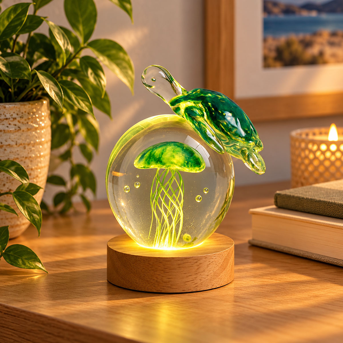 Base lumineuse LED en bois USB pour sulfure et objet en verre