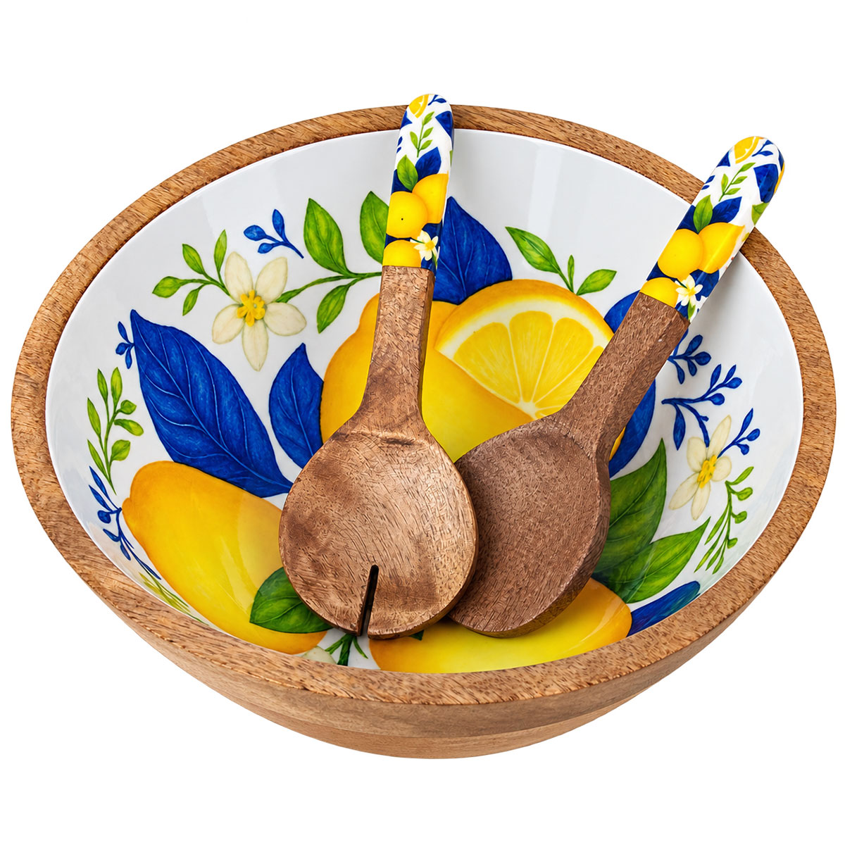 Saladier en bois et r�sine d�cor citrons avec couvercle 26 cm