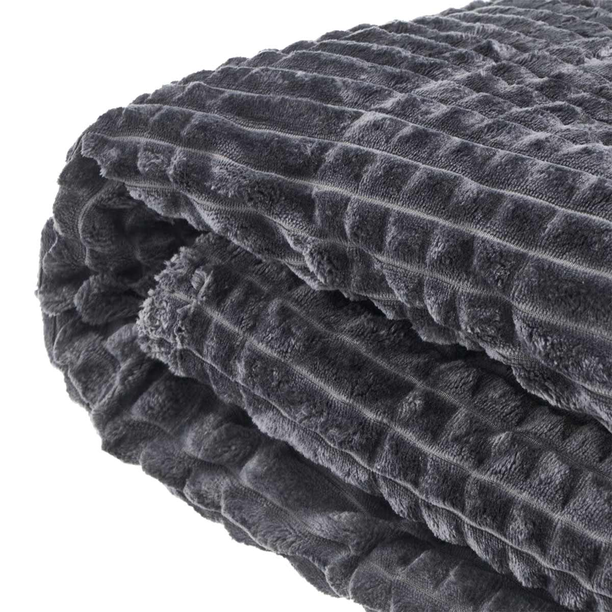 Couvre Lit en velours ctel sherpa gris - 220 x 160 cm