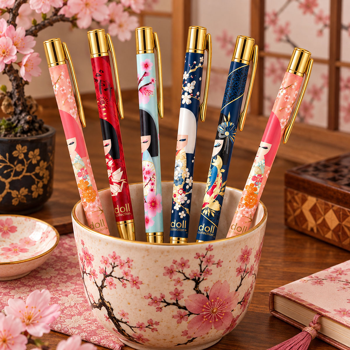 Stylo bille Kimmidoll Sakura r�tractable � fleurs de cerisier