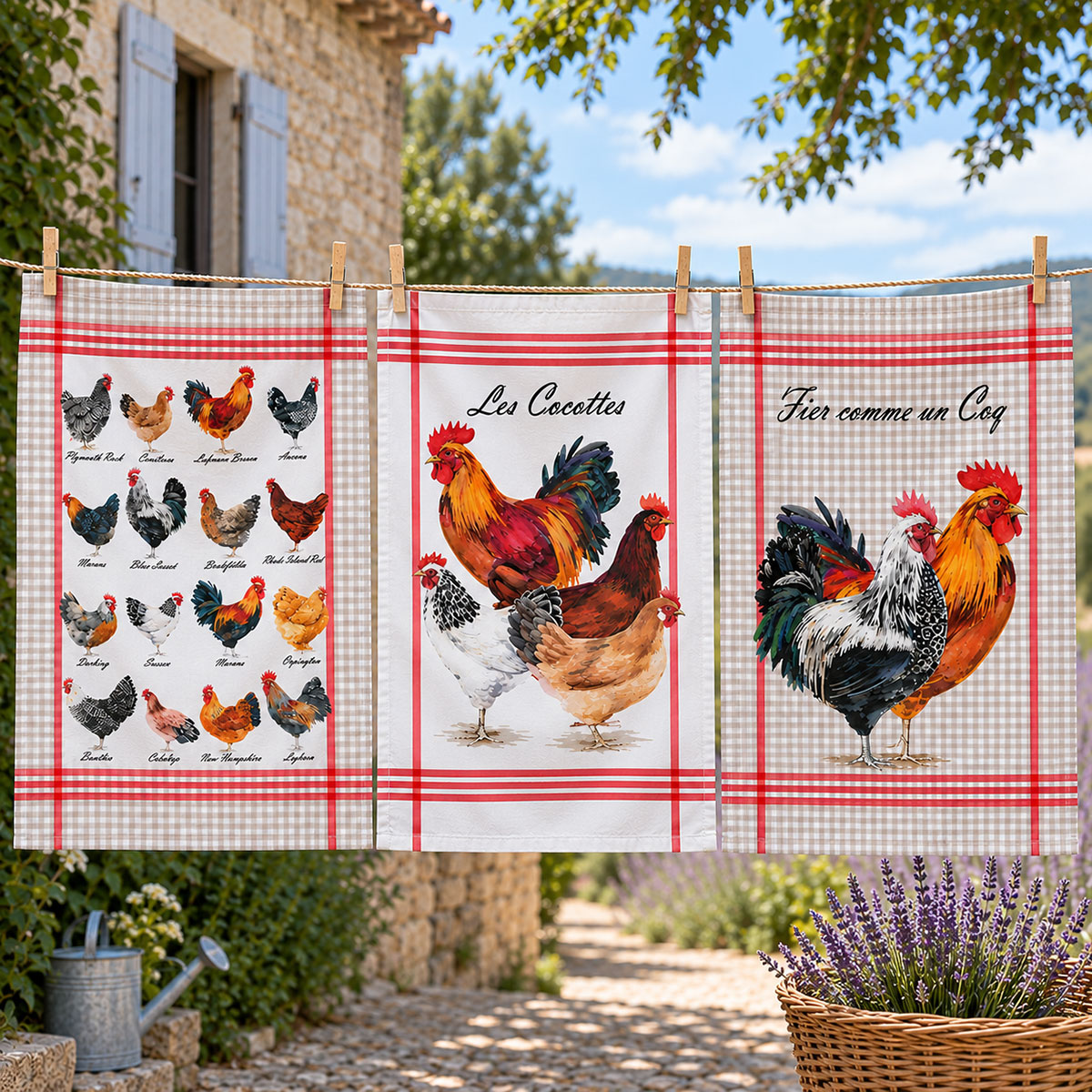 Lot de 3 torchons fromages coton serg� 50 x 70 cm