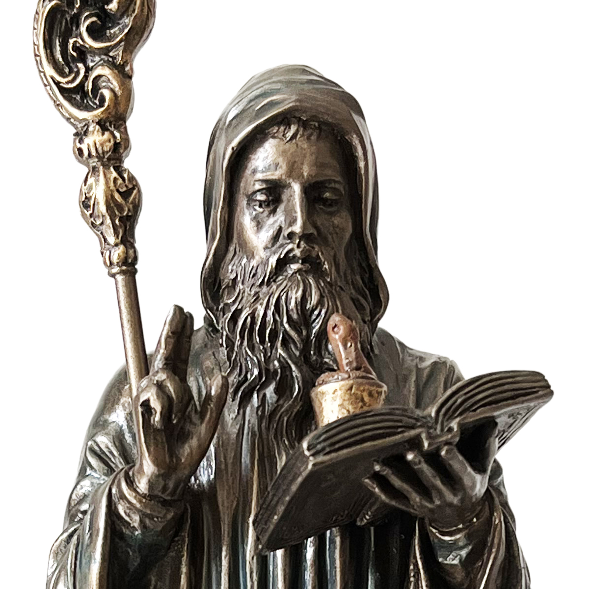 Figurine Saint Benot en bronze coul  froid 23 cm