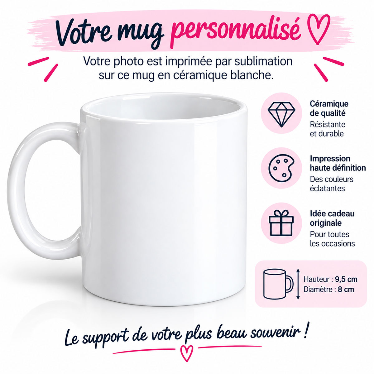 Mug blanc en c�ramique personnalis� avec votre photo 350 ml