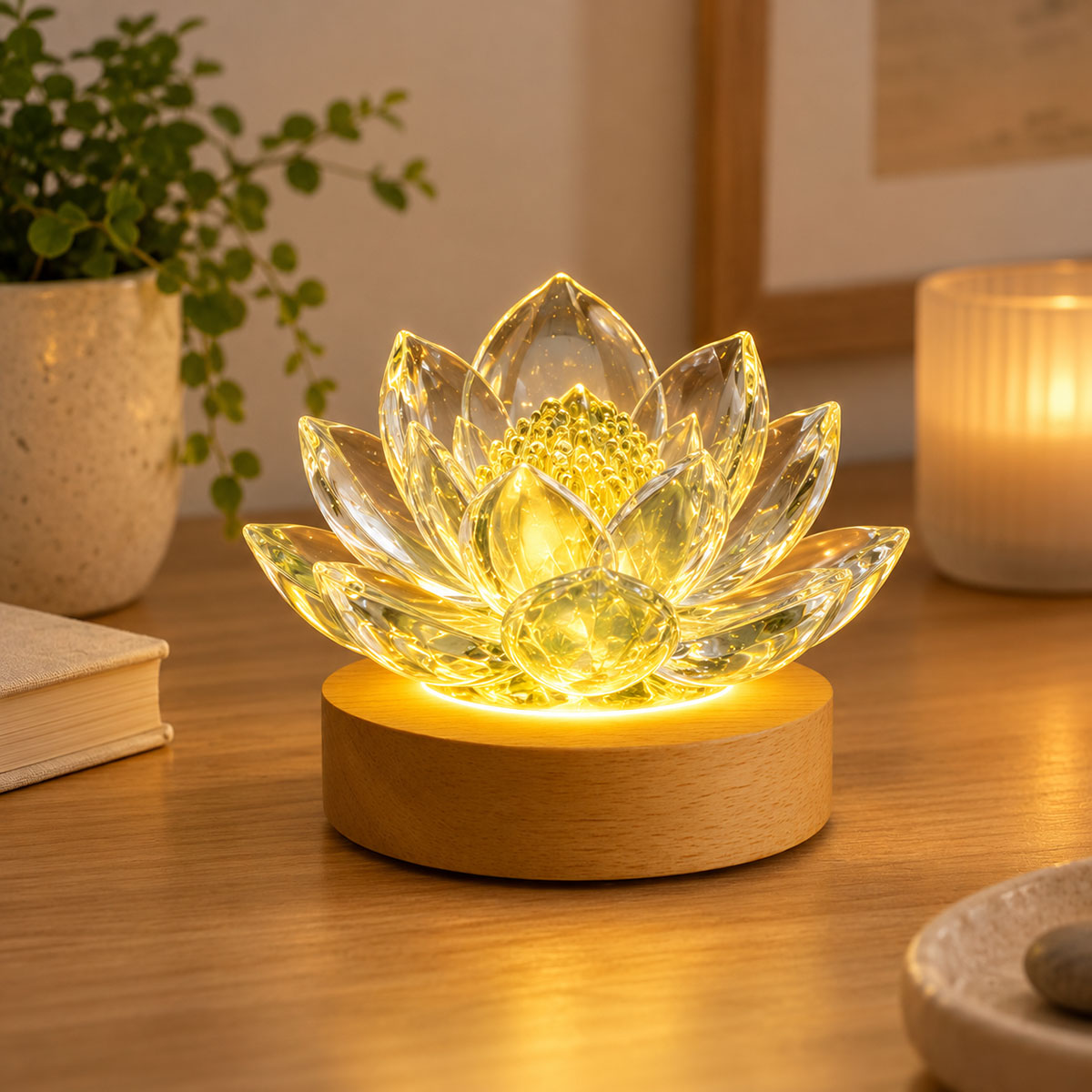 Base lumineuse LED en bois USB pour sulfure et objet en verre