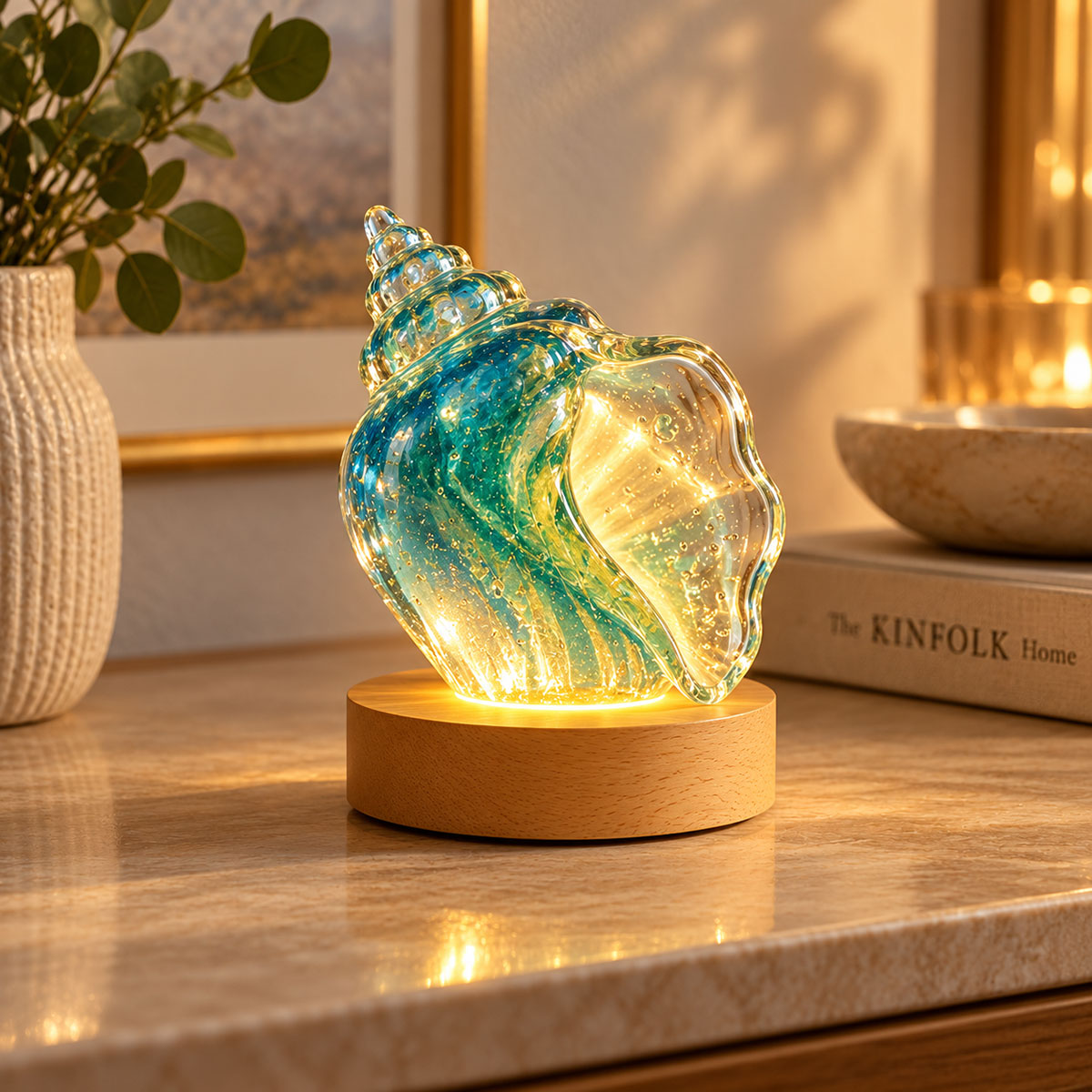 Base lumineuse LED en bois USB pour sulfure et objet en verre