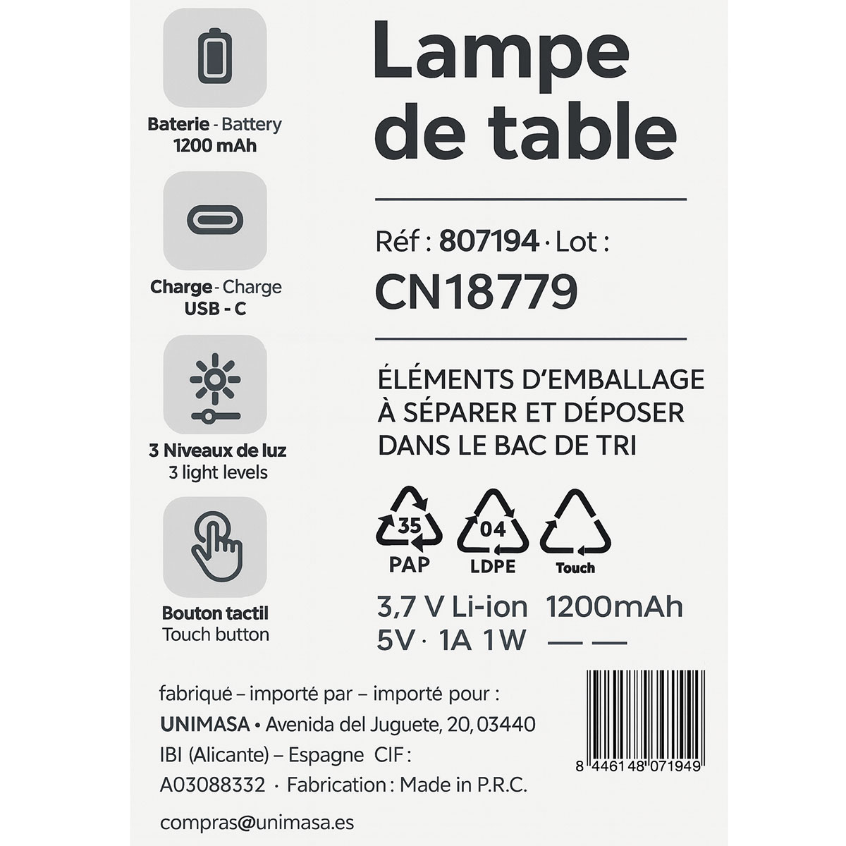 Lampe LED en bambou naturel � 3 tons de lumi�re