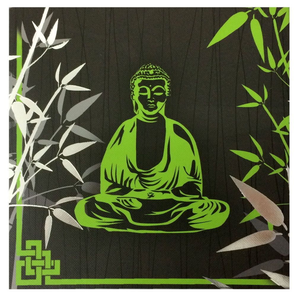 Cadre en toile Zen Bouddha et bambou argent 20 x 20 cm