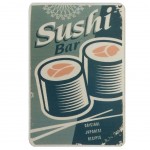 Magnet forme plaque mtal - Sushi Bar - 10 x 6.5 cm
