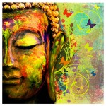 Cadre en toile Zen Bouddha et papillons 20 x 20 cm