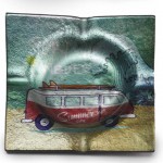 Cendrier rtro camper en verre - Combi rouge