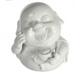 Figurine Bouddha Rieur en rsine blanche 10 cm