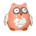 Figurine Chouette Rose saumon en cramique 10 cm