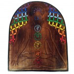 Plaque de bois Sukhasana Chakras et Fleur de vie forme Claveau