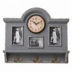 Pat�re horloge et cadres photos en bois gris vieilli
