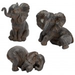 Set de 3 Figurines lphants Rigolos en rsine brune patine