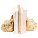 Serre livres 2 Ttes de Bulldog en Polyrsine Dore