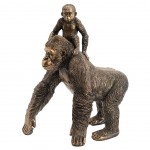 Maman Gorille et son bb en rsine or patine 26 cm