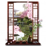 Sticker Trompe l'oeil Zen Jardin Japonais Cerisier 62 x 45.5