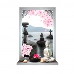 Sticker Trompe l'oeil Zen Bouddha et Fleurs de Cerisier