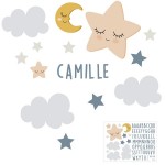 Sticker mural chambre d'enfant avec prnom - Lune toiles