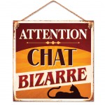 Plaque Dcorative Attention Chat Bizarre 20 cm