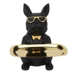 Figurine Bulldog majordome Noir et Or en rsine 23 cm