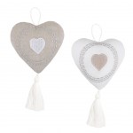 2 Cœurs décoratifs en coton à suspendre 10 cm - Elvira