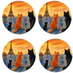Set de 4 dessous de verres Paris  Chats et Tour Eiffel
