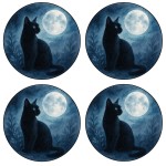 Set de 4 dessous-de-verre chat noir lune