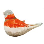 Presse-papier oiseau en verre orange et blanc paillet� dor�