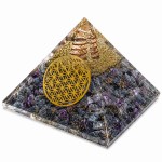 Pyramide Orgonite en Agate Bleue avec Fleur de Vie