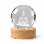 Veilleuse LED 3D bouddha en verre et socle en bois
