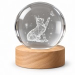 Veilleuse LED 3D chat et papillon �toil� en verre 8,5 cm