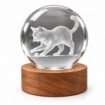 Veilleuse LED 3D chat joueur avec balle en verre et bois