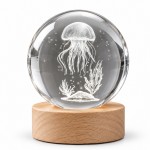 Veilleuse LED 3D m�duse en verre et socle en bois