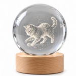 Veilleuse LED 3D chaton et pelote de laine en verre