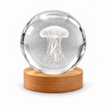 Veilleuse LED 3D m�duse en verre et bois 8,5 cm