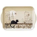 Petit plateau Chat et oiseaux skyline Paris en mlamine 20.8 cm