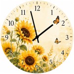 Horloge Murale Verre Tournesols et Papillons Aquarelle 29 cm