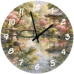 Horloge Murale Verre Jardin Japonais Aquarelle 29 cm