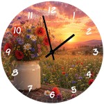 Horloge Murale Verre Bouquet Champ�tre au Coucher du Soleil 29 c