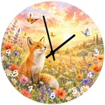 Horloge Murale Verre 29 cm Renard dans un Champ Fleuri