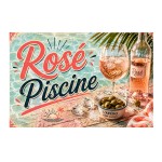 Plaque m�tal humoristique Ros� piscine 30 x 20 cm