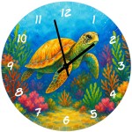 Horloge murale Tortue marine en verre 29 cm d�cor oc�an tropical